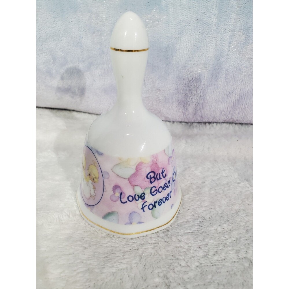 Precious Moments Porcelain Bell Angels But Love Goes On Forever 1980s 4"